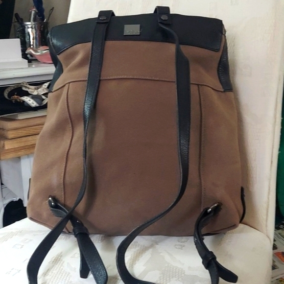 Vintage Kooba tan  canvas Black leather Backpack Shoulder Travel Bag main image 10
